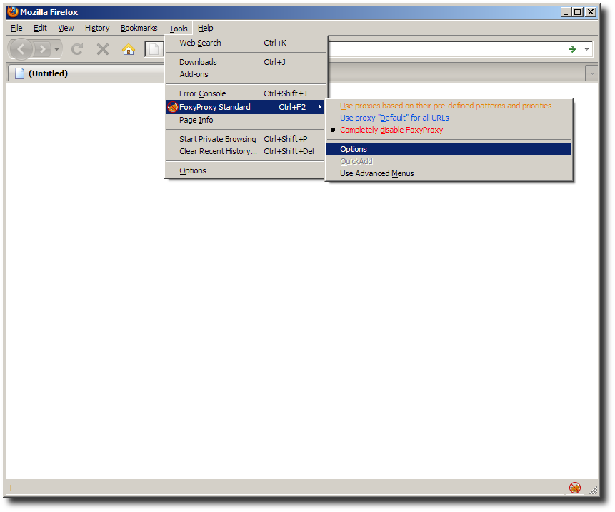 FoxyProxy options menu